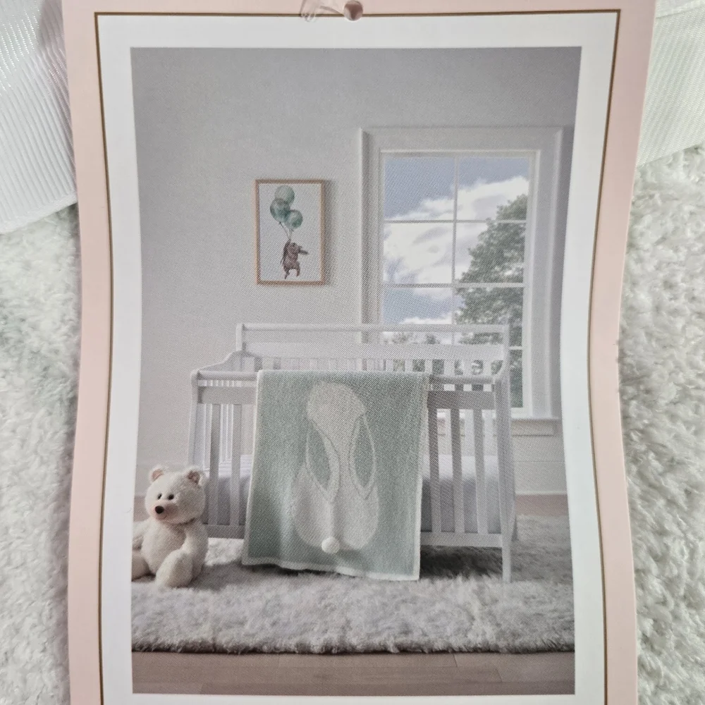 Cupcakes and Cashmere Baby Blanket 30 x 40” Green Bunny Rabbit NWT